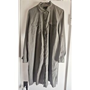 J.JILL 100% Lyocell shirtdress side slits rolled tab sleeve green‎ womans M